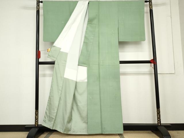 平和屋着物●上質な紬　刺繍　唐辛子　山葵色地　金糸　正絹　逸品　AABE5308cs