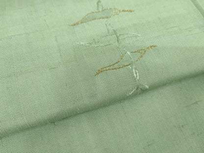 平和屋着物●上質な紬　刺繍　唐辛子　山葵色地　金糸　正絹　逸品　AABE5308cs