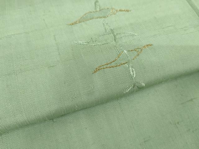 平和屋着物●上質な紬　刺繍　唐辛子　山葵色地　金糸　正絹　逸品　AABE5308cs
