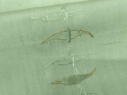 平和屋着物●上質な紬　刺繍　唐辛子　山葵色地　金糸　正絹　逸品　AABE5308cs