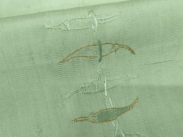 平和屋着物●上質な紬　刺繍　唐辛子　山葵色地　金糸　正絹　逸品　AABE5308cs