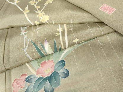 平和屋着物●訪問着 友禅 作家物 草花文 暈し染め 正絹 逸品 AABE5311cs
