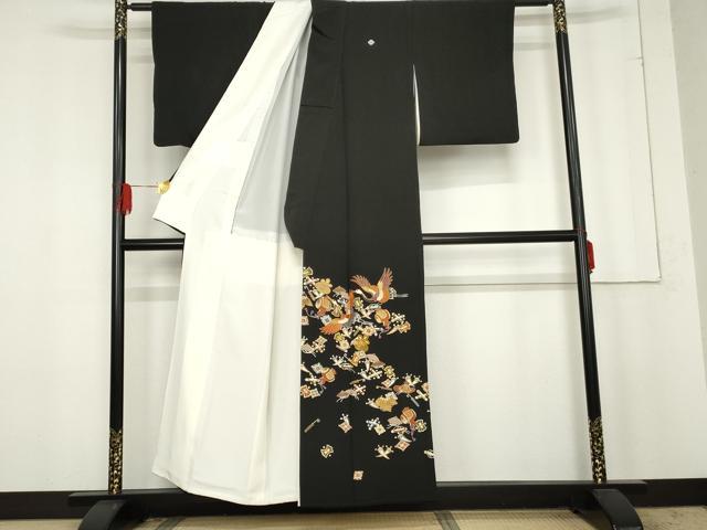 平和屋着物○豪華黒留袖 駒刺繍 飛鶴宝尽くし 金彩 正絹 逸品 AABE5312cs