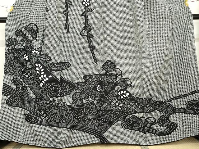 平和屋着物●訪問着　総絞り　流水花松文　黒地　正絹　逸品　AABE5316cs 平和屋着物○訪問着 総絞り 流水花松文 黒地 正絹 逸品 AABE5316cs