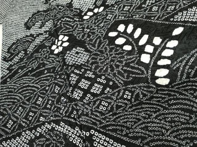 平和屋着物○訪問着 総絞り 流水花松文 黒地 正絹 逸品 AABE5316cs