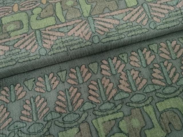 平和屋着物●縦節紬 幾何学横段文 正絹 逸品 AABE5317cs