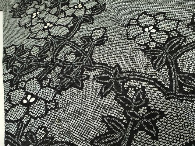 訪問着 総絞り モノトーン 花模様 黒地 着物 041a d 平和屋着物○訪問