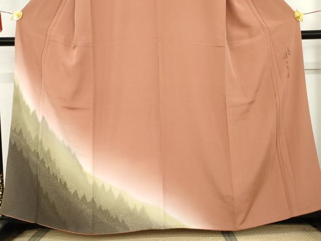平和屋着物○二代目清次郎 手描き 訪問着 樹林風景文 暈し染め