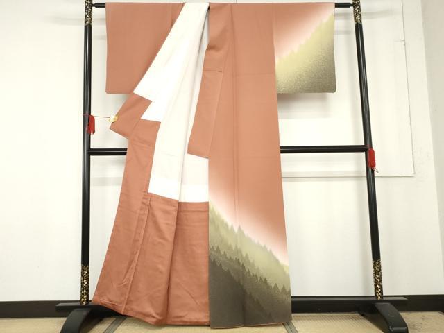 平和屋着物●二代目清次郎　手描き　訪問着　樹林風景文　暈し染め　正絹　逸品　AABE5340cs