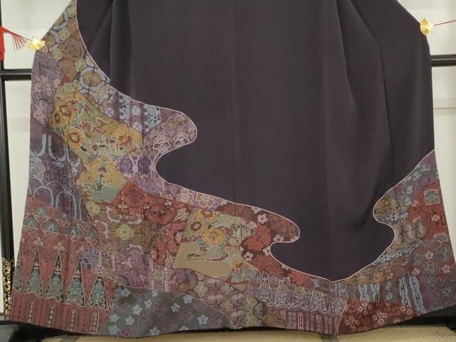 平和屋着物●訪問着　中国三大刺繍　汕頭刺繍　スワトウ刺繍　相良刺繍　吉祥更紗草花文　鬼しぼ縮緬　正絹　逸品　AABE5347cs 平和屋着物○訪問着 中国三大刺繍 汕頭刺繍 スワトウ刺繍 相良刺繍