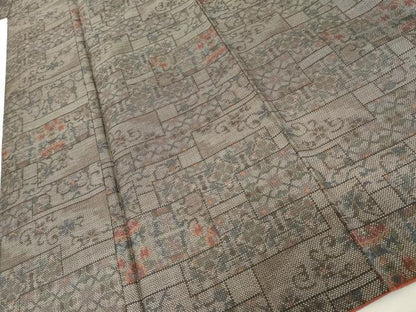 平和屋着物●本場大島紬　カタス7マルキ　泥染　色紙重ね花唐草文　正絹　逸品　AABE5349cs