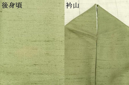 平和屋着物●上質な紬　色無地　若菜色　正絹　逸品　AABE5369fy