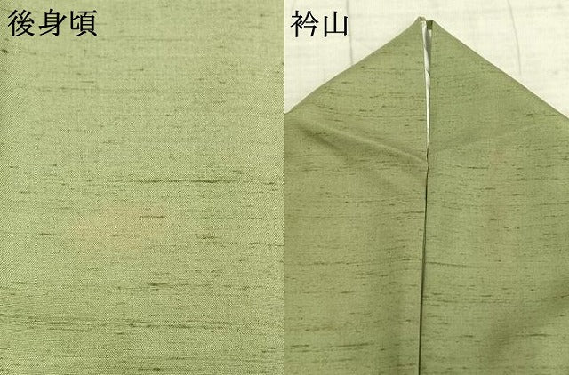 平和屋着物●上質な紬　色無地　若菜色　正絹　逸品　AABE5369fy