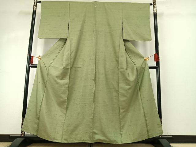 平和屋着物●上質な紬　色無地　若菜色　正絹　逸品　AABE5369fy