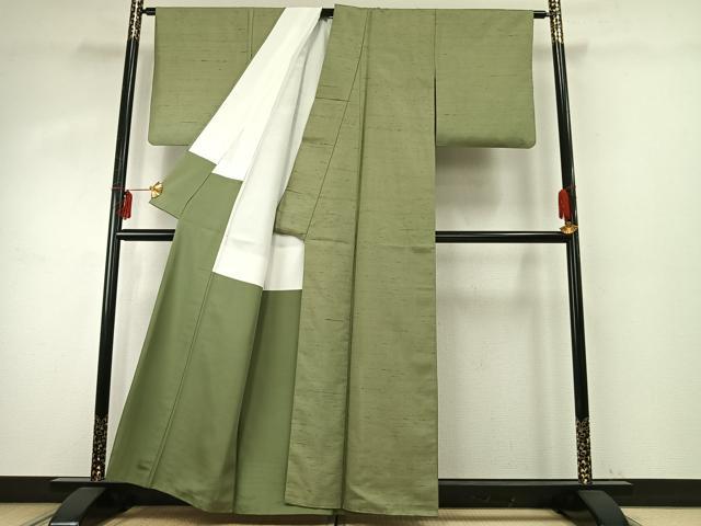 平和屋着物●上質な紬　色無地　若菜色　正絹　逸品　AABE5369fy