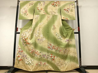 平和屋着物●訪問着　友禅　駒刺繍　草花文　暈し染め　金彩　ますいわ屋扱い　正絹　逸品　AABE5376fy