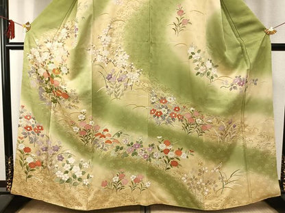 平和屋着物●訪問着　友禅　駒刺繍　草花文　暈し染め　金彩　ますいわ屋扱い　正絹　逸品　AABE5376fy