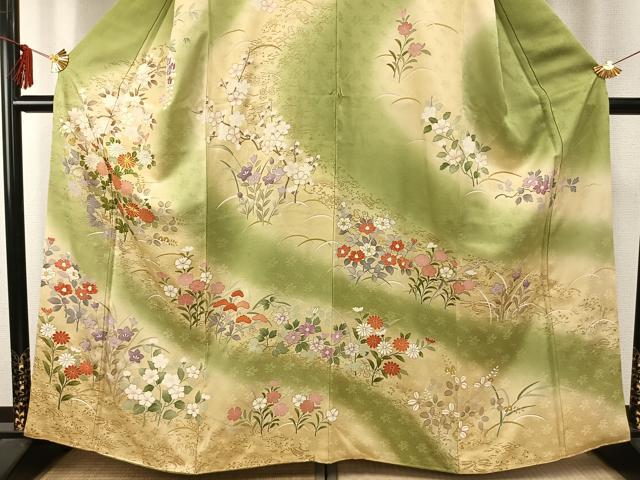 平和屋着物●訪問着　友禅　駒刺繍　草花文　暈し染め　金彩　ますいわ屋扱い　正絹　逸品　AABE5376fy