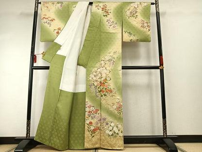 平和屋着物●訪問着　友禅　駒刺繍　草花文　暈し染め　金彩　ますいわ屋扱い　正絹　逸品　AABE5376fy