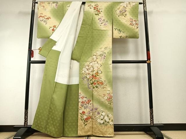 平和屋着物●訪問着　友禅　駒刺繍　草花文　暈し染め　金彩　ますいわ屋扱い　正絹　逸品　AABE5376fy