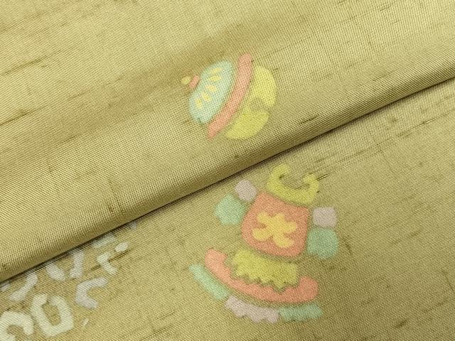 平和屋着物●訪問着　紬地　器物文　正絹　逸品　AABE5378fy