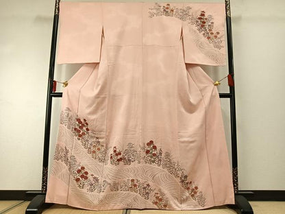 平和屋着物●訪問着　手描き　草花文　金彩　正絹　逸品　AABE5400fy