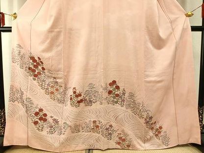 平和屋着物●訪問着　手描き　草花文　金彩　正絹　逸品　AABE5400fy