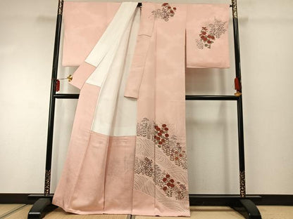 平和屋着物●訪問着　手描き　草花文　金彩　正絹　逸品　AABE5400fy