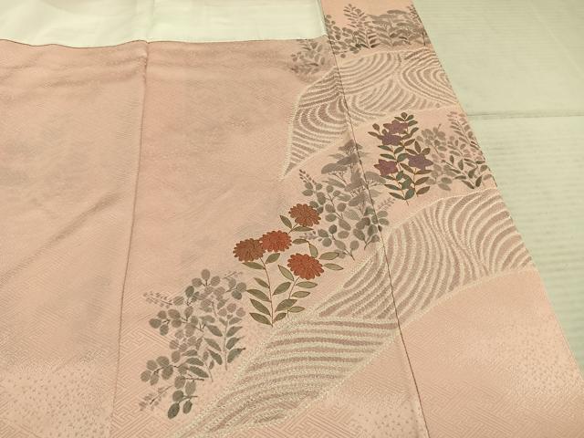 平和屋着物●訪問着　手描き　草花文　金彩　正絹　逸品　AABE5400fy