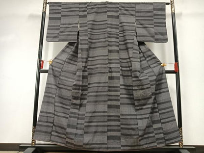 平和屋着物●結城紬 100亀甲 横段文 正絹 逸品 AABE5407fy