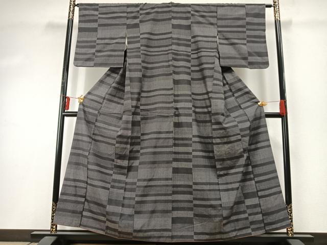 平和屋着物●結城紬 100亀甲 横段文 正絹 逸品 AABE5407fy