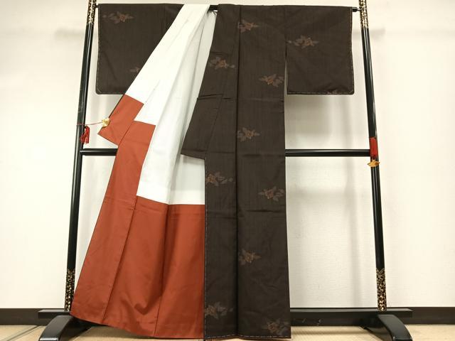 平和屋着物●上質な紬　草花文　正絹　逸品　未使用　AABE5408fy