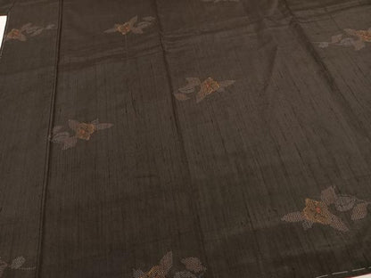 平和屋着物●上質な紬　草花文　正絹　逸品　未使用　AABE5408fy