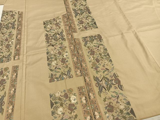 ■　大島紬　スワトウ　汕頭　着物　花　刺繍　蘇州刺繍 大島紬 汕頭刺繍 スワトウ 花模様 雲模様 訪問着 着物 A758-11 M