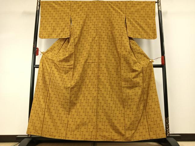 平和屋着物●本場黄八丈　紬　十字絣間道　正絹　逸品　AABE5436fy