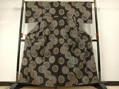 平和屋着物●本場大島紬　割り込み絣　源氏車文　正絹　逸品　AABE5439fy