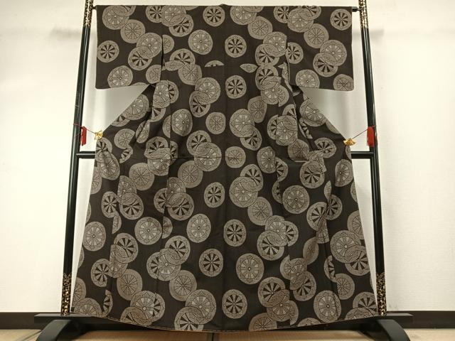 平和屋着物●本場大島紬　割り込み絣　源氏車文　正絹　逸品　AABE5439fy