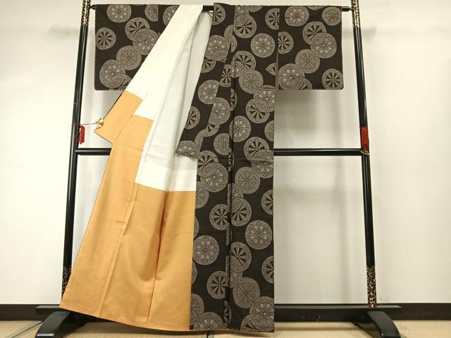 平和屋着物●本場大島紬　割り込み絣　源氏車文　正絹　逸品　AABE5439fy