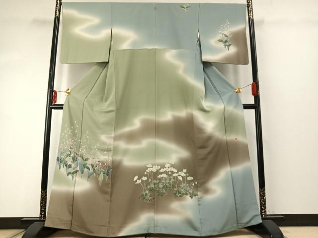 田村哲彦 落款入 加賀草木友禅 訪問着 火消し 梯子乗り 纏 正絹 X362 平和屋着物○十日町 加賀草木友禅の第一人者 田村哲彦 訪問