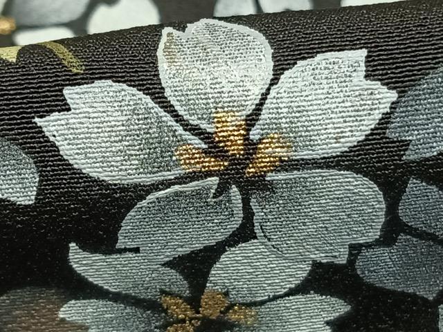 平和屋着物●豪華黒留袖　枝花文　夜桜　浜ちりめん　金彩　反端付き　正絹　逸品　未使用　AABE5447fy