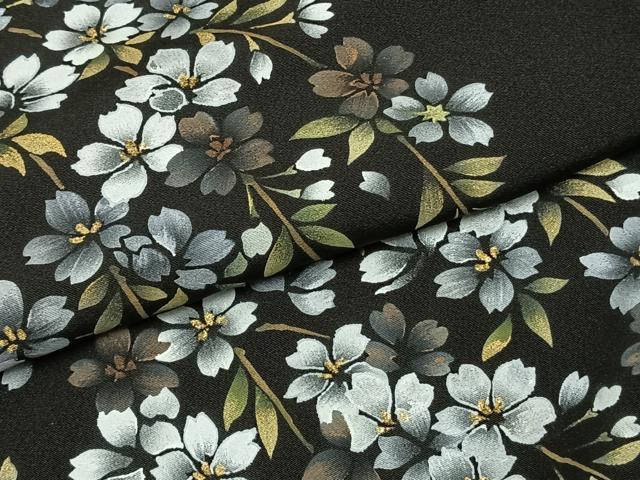平和屋着物●豪華黒留袖　枝花文　夜桜　浜ちりめん　金彩　反端付き　正絹　逸品　未使用　AABE5447fy