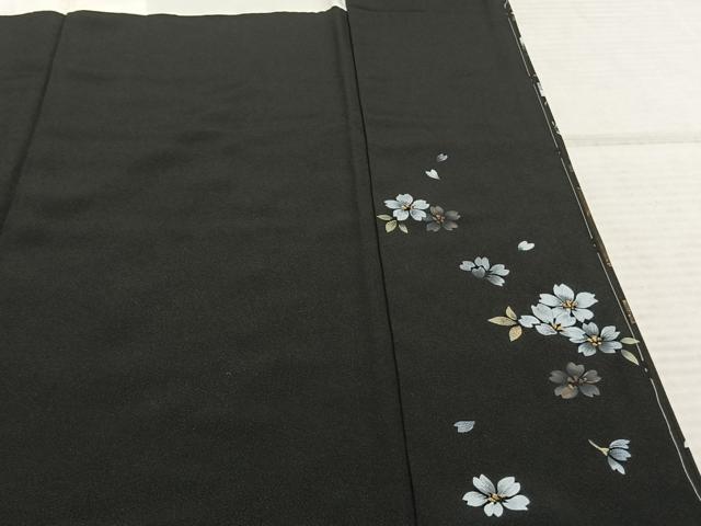 平和屋着物●豪華黒留袖　枝花文　夜桜　浜ちりめん　金彩　反端付き　正絹　逸品　未使用　AABE5447fy