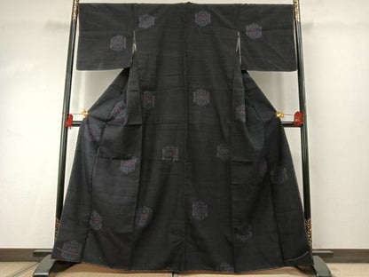 平和屋着物●結城紬 80亀甲 飛び亀甲柄 正絹 逸品 AABE5450fy