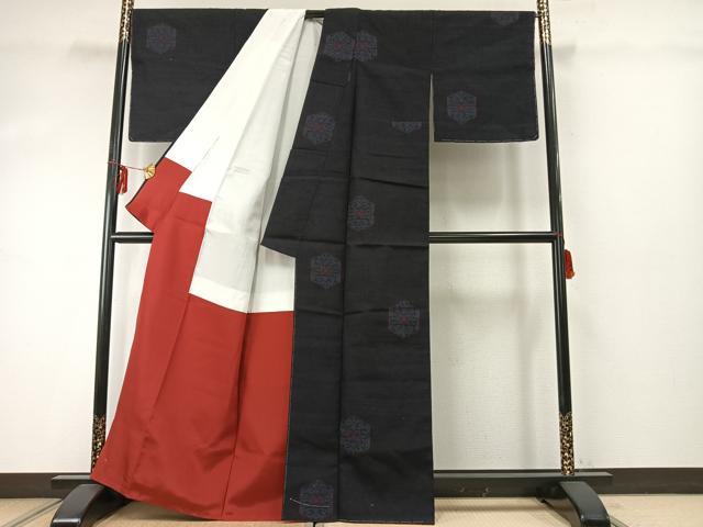 平和屋着物●結城紬 80亀甲 飛び亀甲柄 正絹 逸品 AABE5450fy
