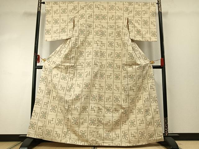 平和屋着物●上質な紬　井桁絣　正絹　逸品　AABE5451fy