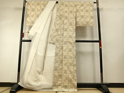 平和屋着物●上質な紬　井桁絣　正絹　逸品　AABE5451fy