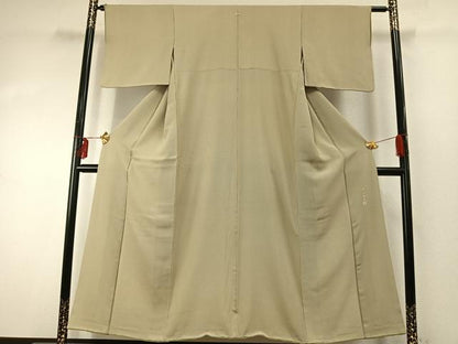 平和屋着物●寺山存男 江戸小紋 万筋 緑色×ベージュ色 正絹 逸品 AABE5459fy