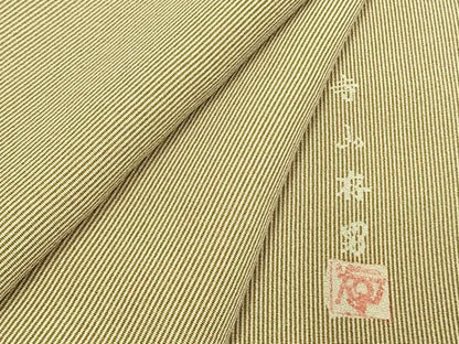 平和屋着物●寺山存男 江戸小紋 万筋 緑色×ベージュ色 正絹 逸品 AABE5459fy