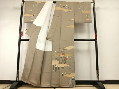 平和屋着物●訪問着 草花文 金彩 正絹 逸品 AABE5467fy