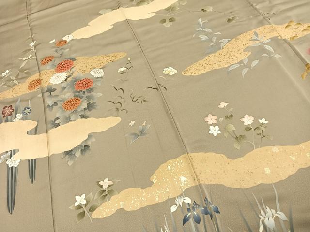 平和屋着物●訪問着 草花文 金彩 正絹 逸品 AABE5467fy